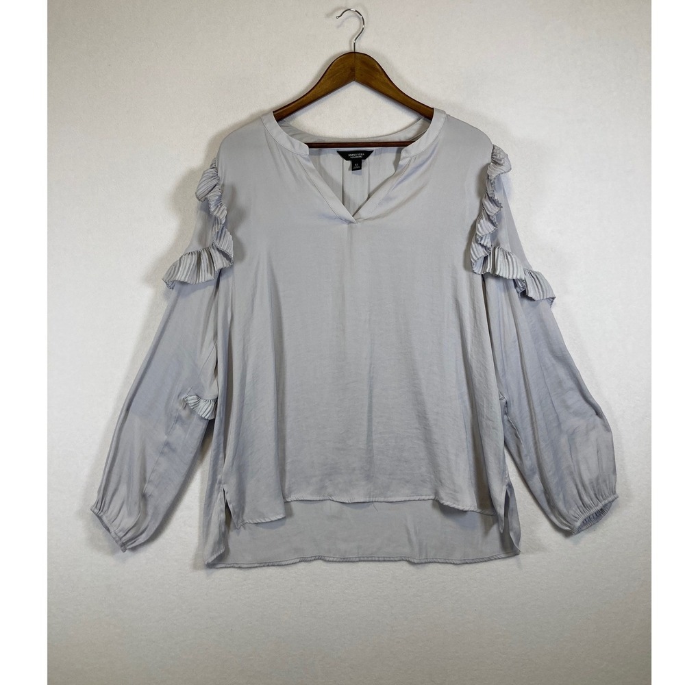 Romantic Simply Vera Vera Wang Women XL Gray Ruffle Shoulder Pleated Blouse Top